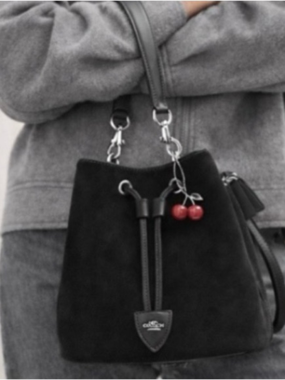 COACH Suede Black Bucket Bag